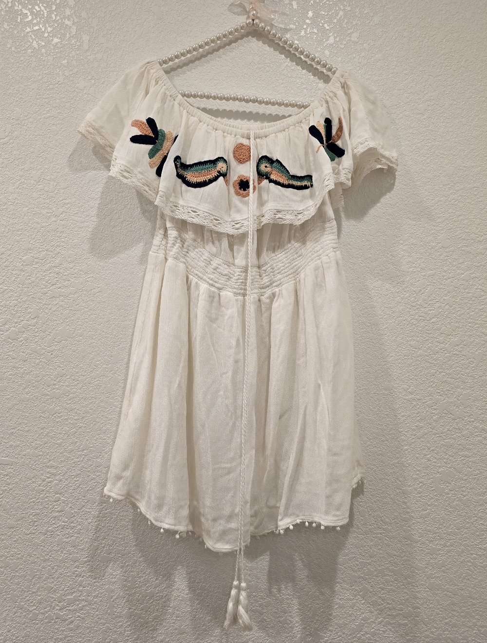 Anthropologie RAGA Off The Shoulder mini Dress Embroidered  M